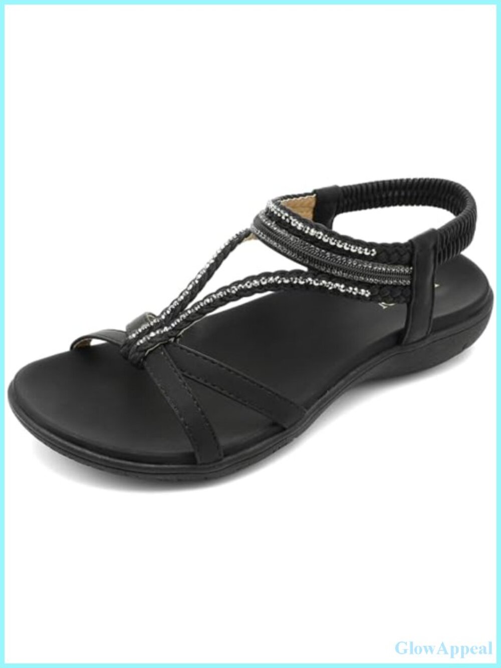 Women's Bohemian Flat Sandals Rhinestone Gladiator Ankle Strap